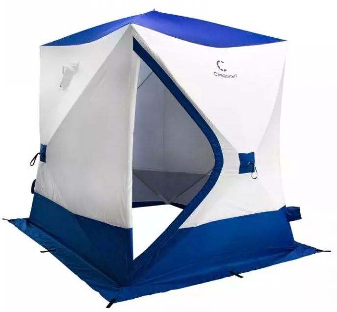 Палатка зимняя куб СЛЕДОПЫТ, 2,15х2,15 м, S по полу 4,6 кв.м, 3 слоя, цв. синий/белый